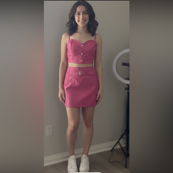 Blue Blush Faux Leather Top/Skirt Set - Picture 1 of 4